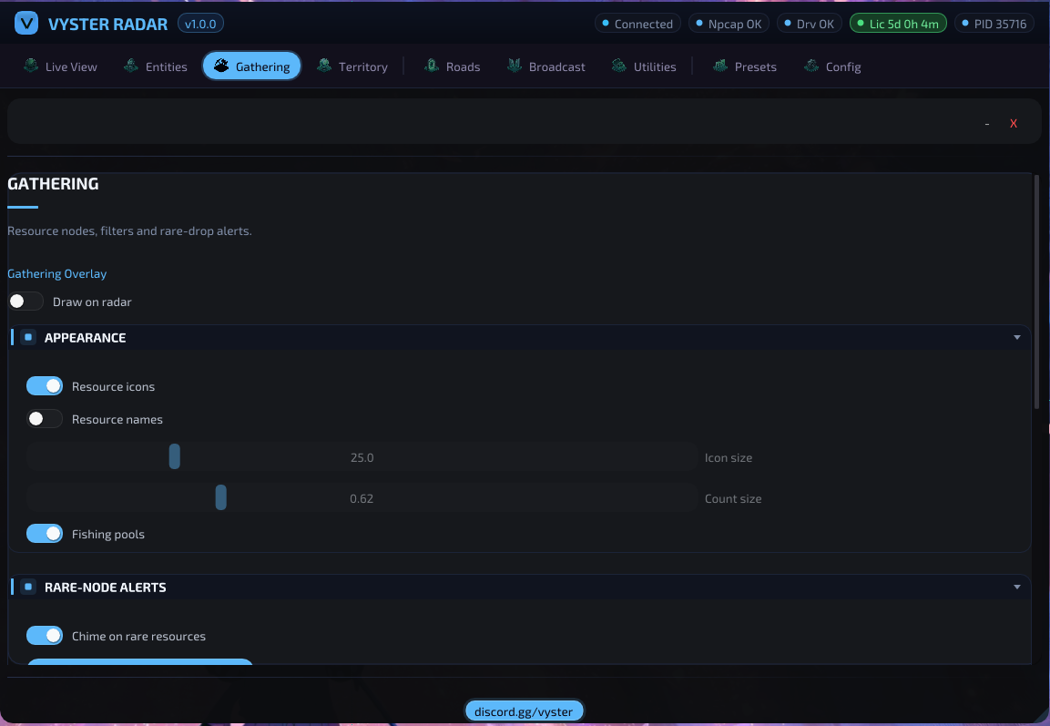 Vyster Radar — players panel